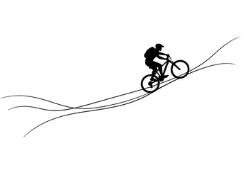 Biker silhouette riding uphill on trails