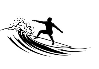 Black silhouette of a surfer riding a wave on a surfboard