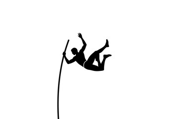 Fototapeta premium Black silhouette of a pole vaulter in midair holding a pole