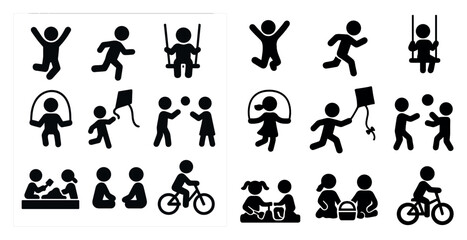 Outdoor activities silhouette icons set – solid, filled, recreation and play symbols