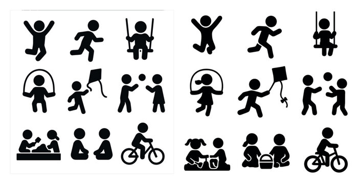 Outdoor activities silhouette icons set – solid, filled, recreation and play symbols