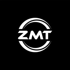 ZMT letter logo design with black background in illustrator, vector logo modern alphabet font overlap style. calligraphy designs for logo, Poster, Invitation, etc.