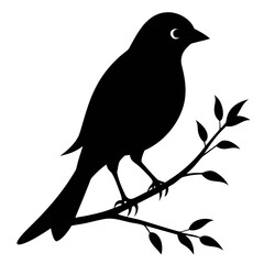 Bird sitting on branch silhouette vector