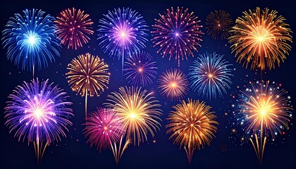 collection set of fireworks on the dark background