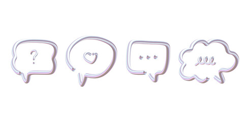 Pink Pearl 3D Chat Icon Set. Glossy Speech Bubble Symbols in Soft Feminine Tones. UI Design Elements Pack.