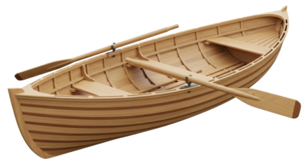 Isolated Wooden Rowboat with Oars