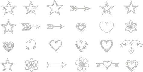 Fototapeta premium Chalkboard drawing icons stars arrows hearts flowers banners vector design elements illustration art