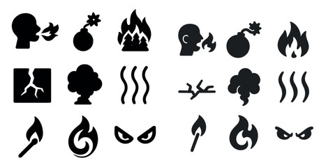 Fototapeta premium Warning signs solid icons set – safety, alert, caution symbols collection