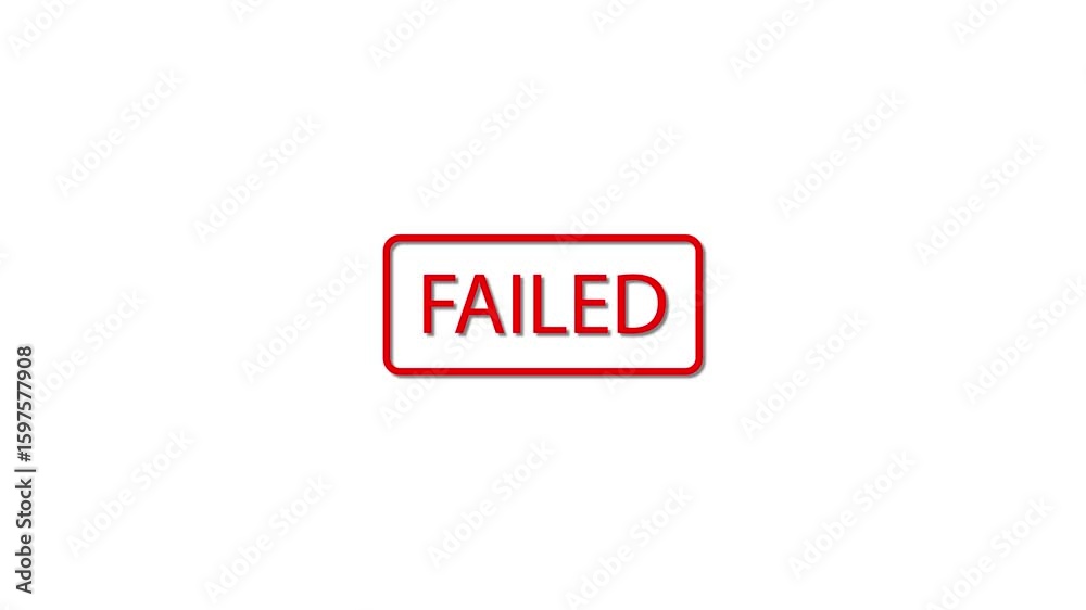 Poster red failed stamp alert animation loop on black background with warning message and digital error sig