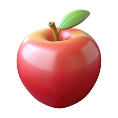 Shiny red apple with green leaf isolated on white background