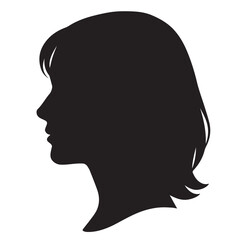 Vector artwork of a young woman’s face in silhouette, designed in black and white with thick black outlines to emphasize minimalist beauty.

