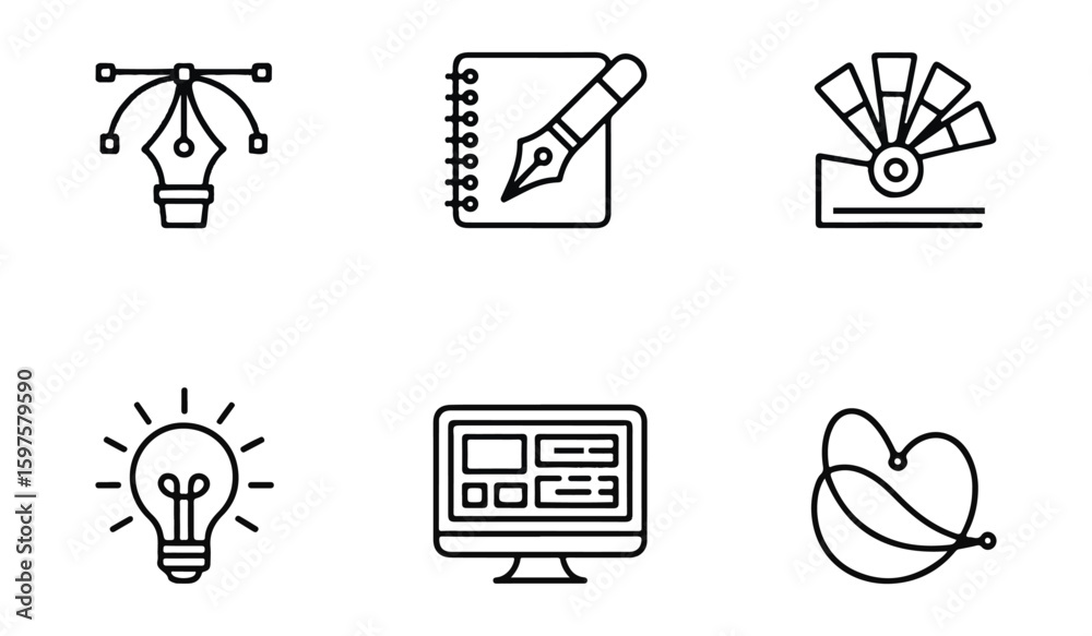 Fototapete Graphic design icons pen notebook color palette lightbulb computer and leaf vector