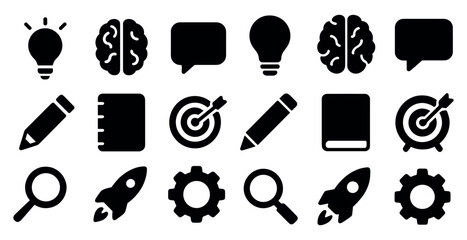 Business and productivity icons set – solid, filled, work and office tools collection