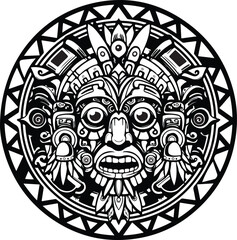 Vector art of an intricate tribal mask design with ancient cultural significance isolated on white background