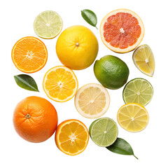 Obraz premium Citrus Fruits Oranges Lemons Limes Grapefruit Vibrant Collection Isolated On Transparent Background