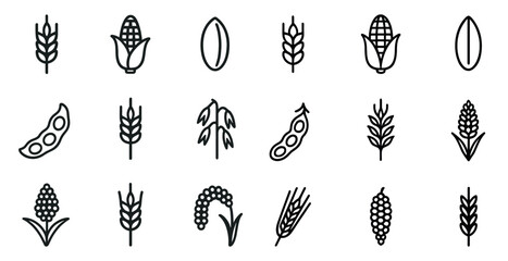Agriculture and farming outline icons set &ndash; linear, crop, farm symbols