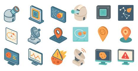 Space exploration icons set in isometric style – flat, 3d, astronomy symbols