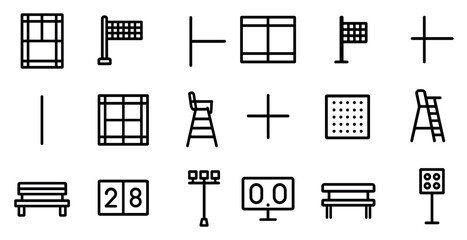 Tennis court outline icons set &ndash; sports, fitness, competition symbols