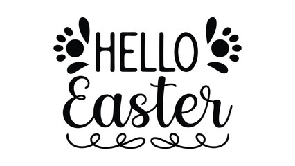 Hello easter text with decorative floral elements in black and white holiday themed design vector art