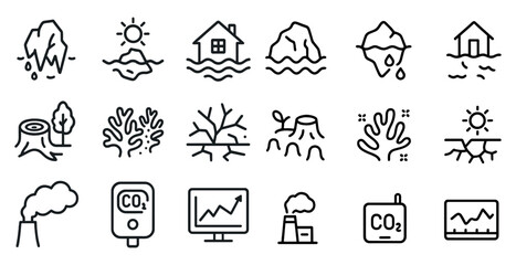Fototapeta premium Climate and environmental line icons set – outline, ecological, conservation symbols