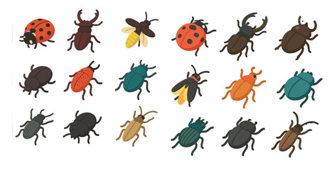 Obraz premium Insect icons set – flat, filled, bug, beetle, and nature symbols