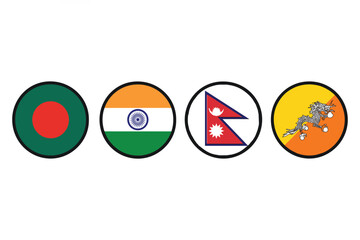 Vector art of flags of bangladesh india nepal and bhutan in circular designs isolated on white background