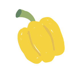 Yellow bell pepper with green stem isolated on white background. Hand-drawn vector illustration. Vegetable and healthy food concept.