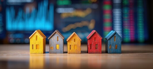 The colorful miniature houses representing real estate investment and market trends.