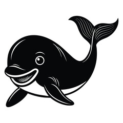 Obraz premium Cartoon whale and fish swimming in the ocean vector illustration