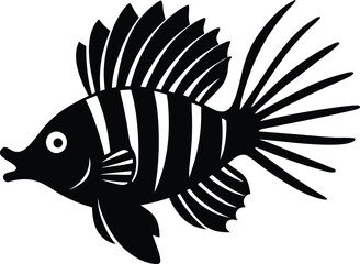 Lionfish venomous fish silhouette vector art illustration