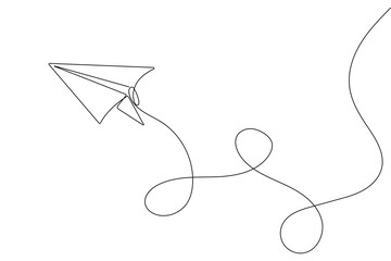 Paper plane continues one line drawing in a minimal style isolated outline vector illustration