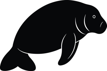 Manatee sea cow animal silhouette vector art illustration
