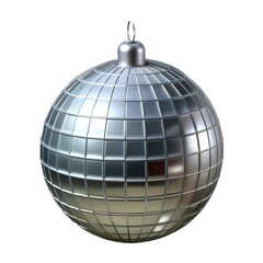 Fototapeta premium Silver disco ball ornament for christmas celebration isolated on white background