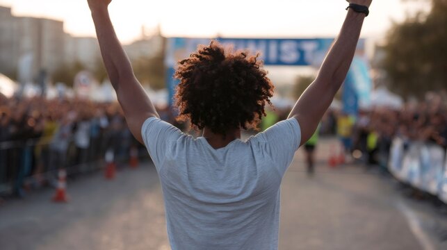 Cancer survivor celebrating winning charity marathon race