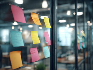 Sticky Notes on Glass Wall in Modern Office – Creative Workflow Scene