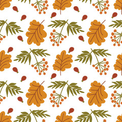 Autumn natural seamless pattern. Square vector pattern flat design for fall season.