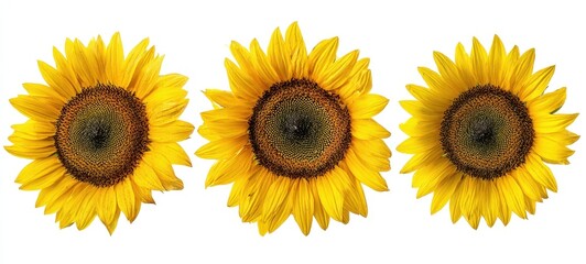 The three vibrant sunflowers displaying their vivid yellow petals and intricate centers.