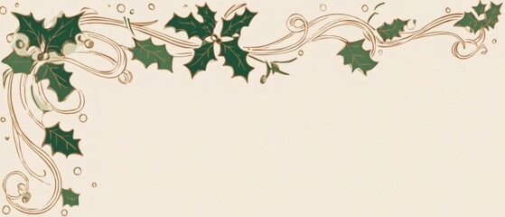 Elegant art nouveau christmas holly border flowing with organic lines