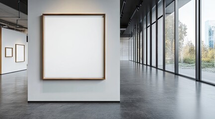 Empty art gallery wall with large, square, blank frame