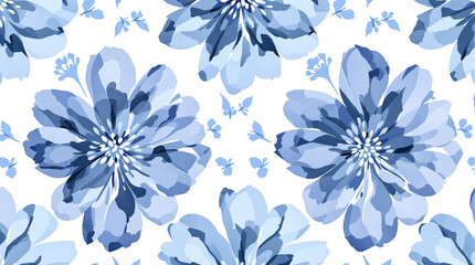Fototapeta premium Cute blue floral watercolor seamless pattern with white watercolor background. Flower vector illustration. Watercolor print in rustic vintage style, textile or wallpapers.