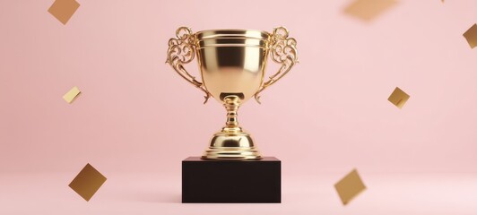 The golden trophy symbolizing achievement and celebration on a pink background.