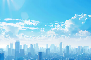 Fototapeta premium 晴れ渡る青空の下に広がる現代都市のビル群