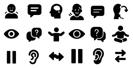 Communication and interaction filled icons set &ndash; solid, symbol, conversation graphics