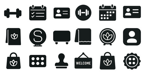 Business and fitness solid icons set &ndash; filled, silhouette, corporate and workout symbols