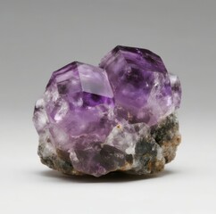 Amethyst Cluster: A stunning close-up of an amethyst cluster, the crystalline structure illuminated, showcasing its natural beauty and vibrant purple hue.