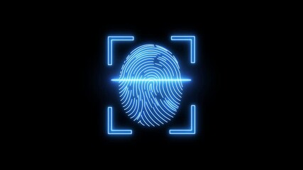 Glowing fingerprint scanning icon animation. fingerprint scanning icon sign video, fingerprint lock secure security , biometric icon set, with black background. - Powered by Adobe