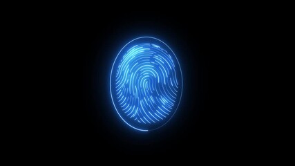 Neon fingerprint animation on black background. glowing fingerprint scanning icon motion. digital processing of fingerprints neon Glowing looping technology animation with black background. - Powered by Adobe