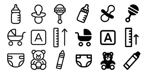 Obraz premium Baby care linear icons set – outline, nursery, infant essentials symbols