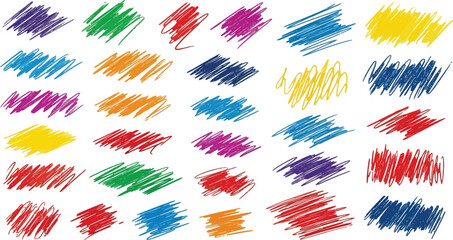 Colorful scribble lines vector set, abstract crayon stroke background, drawing sketch vector design