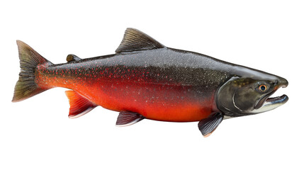 Striking red fish with black fins, a captivating underwater encounter in the deep blue.